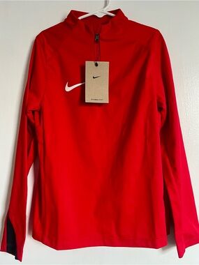 Nike Red Quarter-Zip Performance Pullover with White Swoosh
